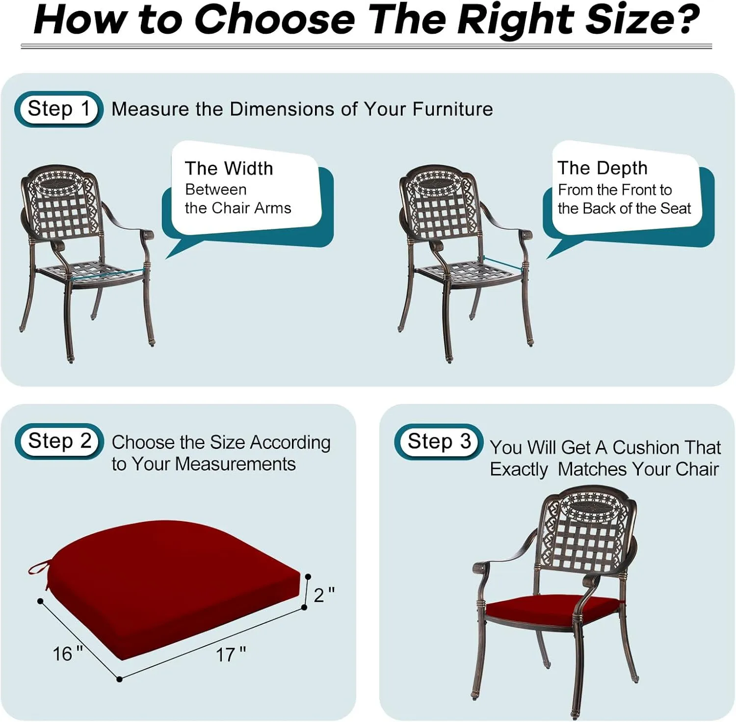 Basic Beyond Outdoor Chair Cushions Set of 4, Outdoor Cushions for Patio Furniture, Water Resistant Patio Chair Cushions with 2 Ties, 17x16x2, Burgundy
