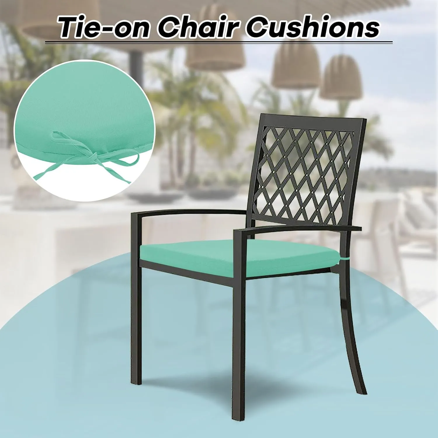 Basic Beyond Outdoor Chair Cushions Set of 4, Square Corner Outdoor Cushions for Patio Furniture, Water Resistant Patio Chair Cushions with 2 Ties, 18.5x16x3, Aqua Blue