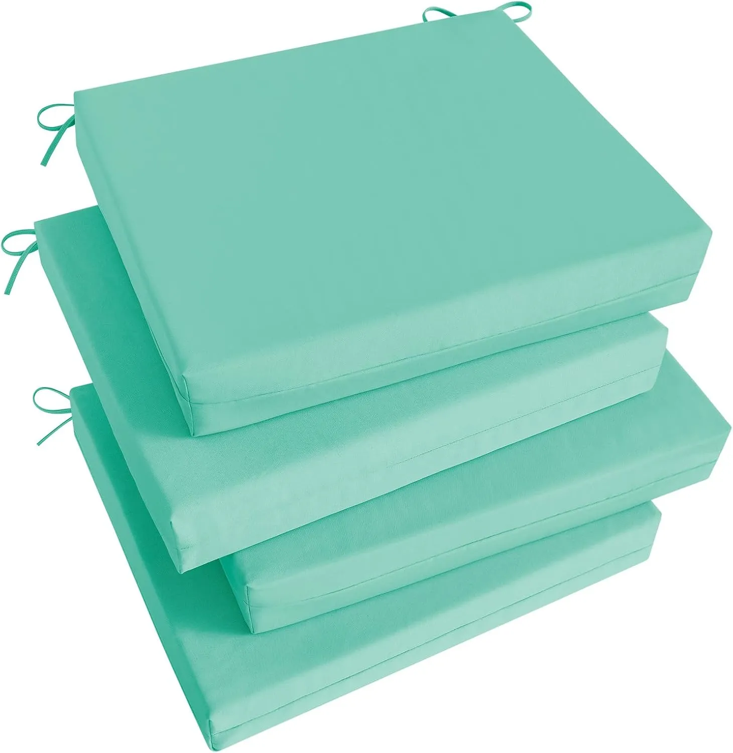 Basic Beyond Outdoor Chair Cushions Set of 4, Square Corner Outdoor Cushions for Patio Furniture, Water Resistant Patio Chair Cushions with 2 Ties, 18.5x16x3, Aqua Blue