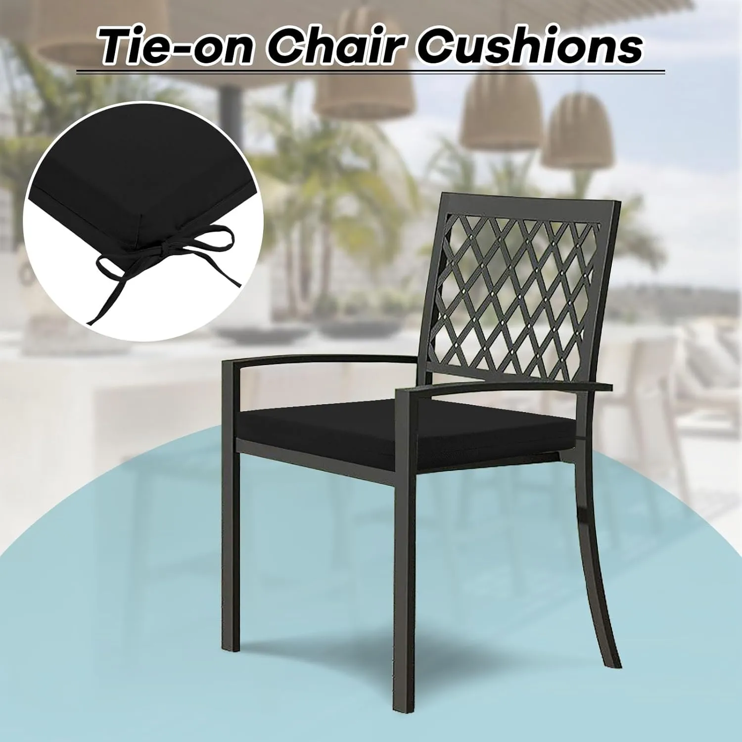 Basic Beyond Outdoor Chair Cushions Set of 4, Square Corner Outdoor Cushions for Patio Furniture, Water Resistant Patio Chair Cushions with 2 Ties, 18.5x16x3, Black