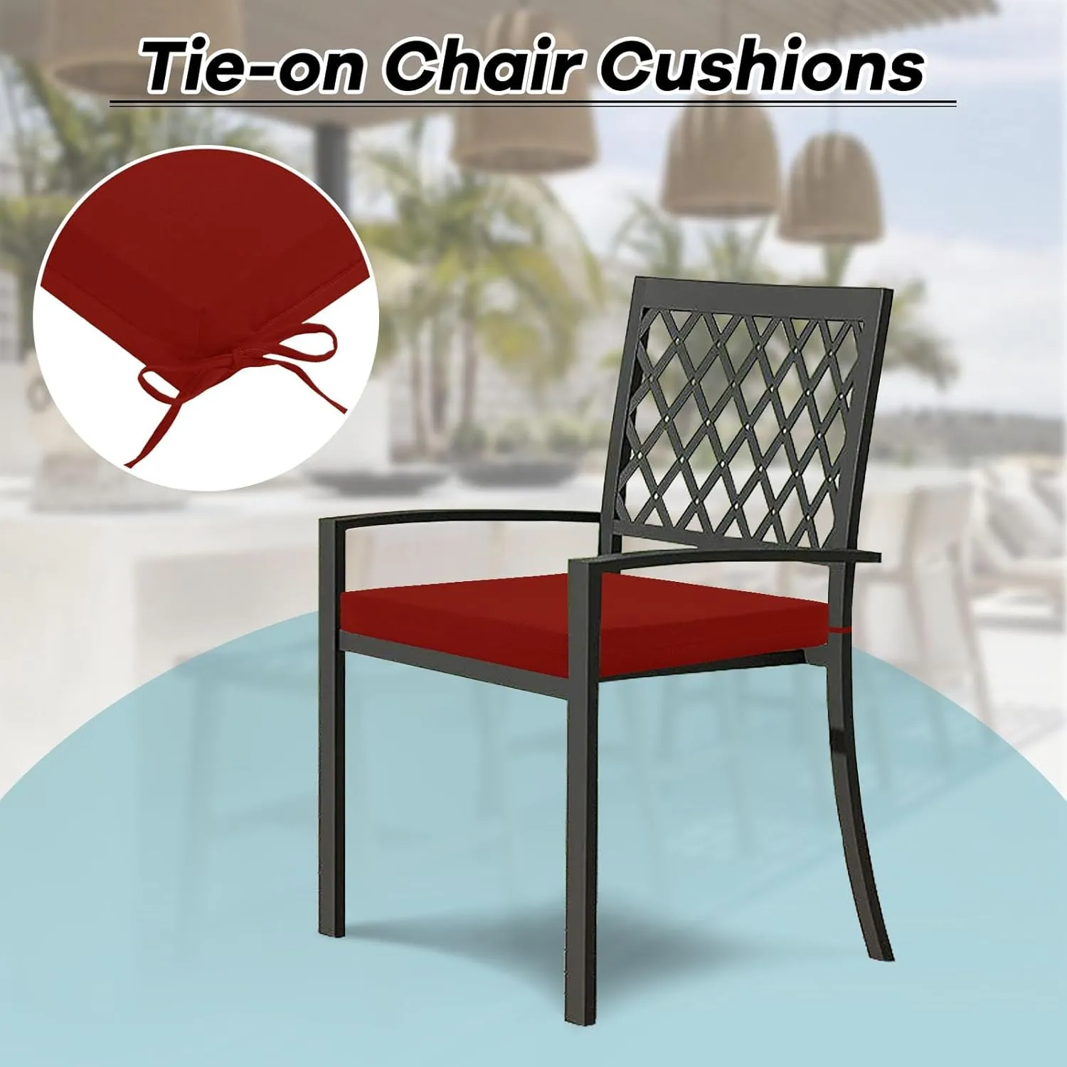 Basic Beyond Outdoor Chair Cushions Set of 4, Square Corner Outdoor Cushions for Patio Furniture, Water Resistant Patio Chair Cushions with 2 Ties, 18.5x16x3, Brick Red
