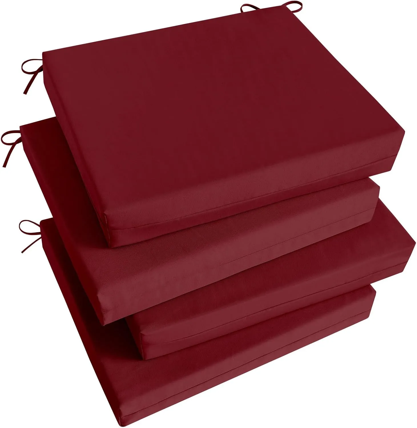 Basic Beyond Outdoor Chair Cushions Set of 4, Square Corner Outdoor Cushions for Patio Furniture, Water Resistant Patio Chair Cushions with 2 Ties, 18.5x16x3, Burgundy