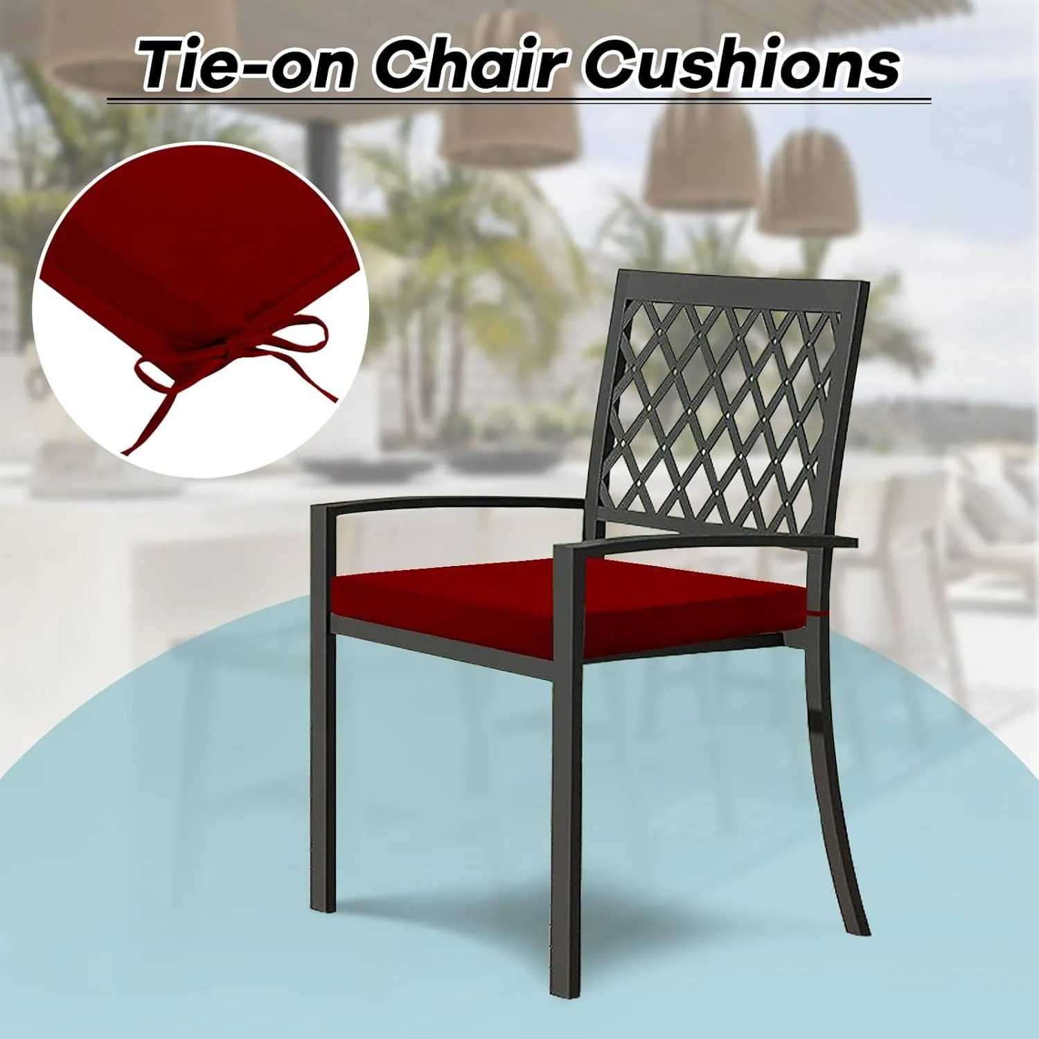 Basic Beyond Outdoor Chair Cushions Set of 4, Square Corner Outdoor Cushions for Patio Furniture, Water Resistant Patio Chair Cushions with 2 Ties, 18.5x16x3, Burgundy