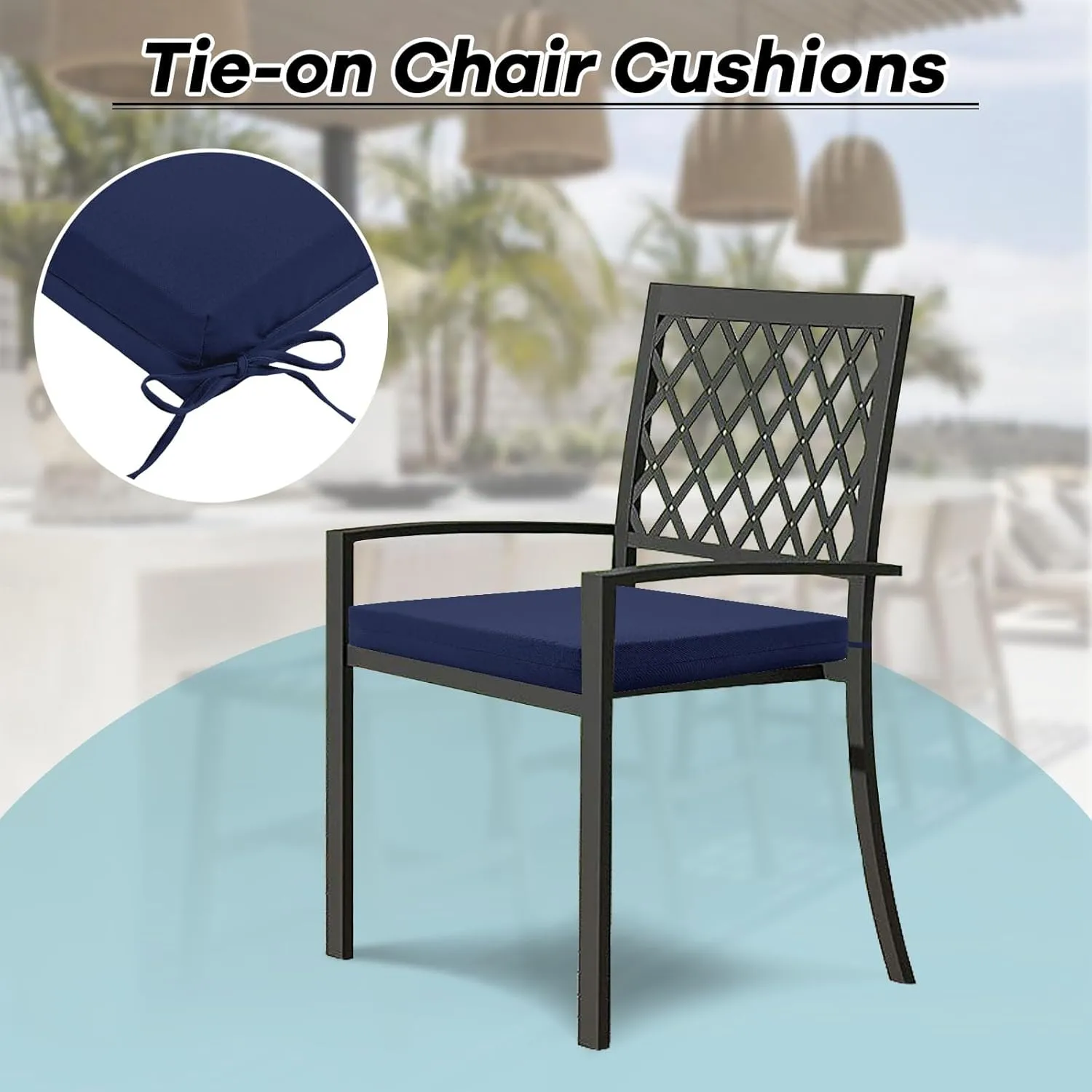 Basic Beyond Outdoor Chair Cushions Set of 4, Square Corner Outdoor Cushions for Patio Furniture, Water Resistant Patio Chair Cushions with 2 Ties, 18.5x16x3, Navy