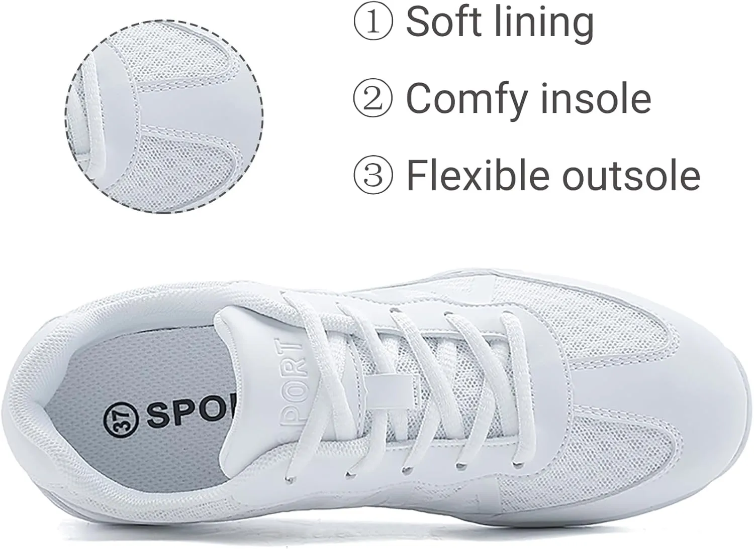 BAXINIER Girls Cheerleading Shoes Women White Cheer Shoes Youth Cheer Competition Sneakers Athletic Training Dance Tennis Shoes