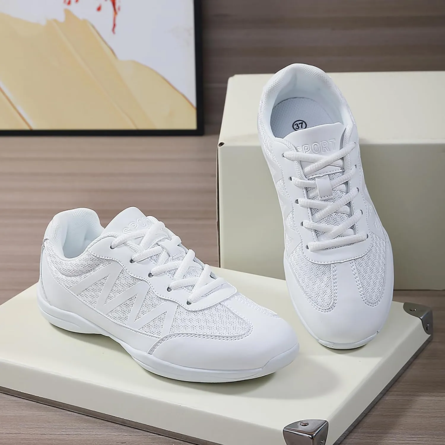 BAXINIER Girls Cheerleading Shoes Women White Cheer Shoes Youth Cheer Competition Sneakers Athletic Training Dance Tennis Shoes