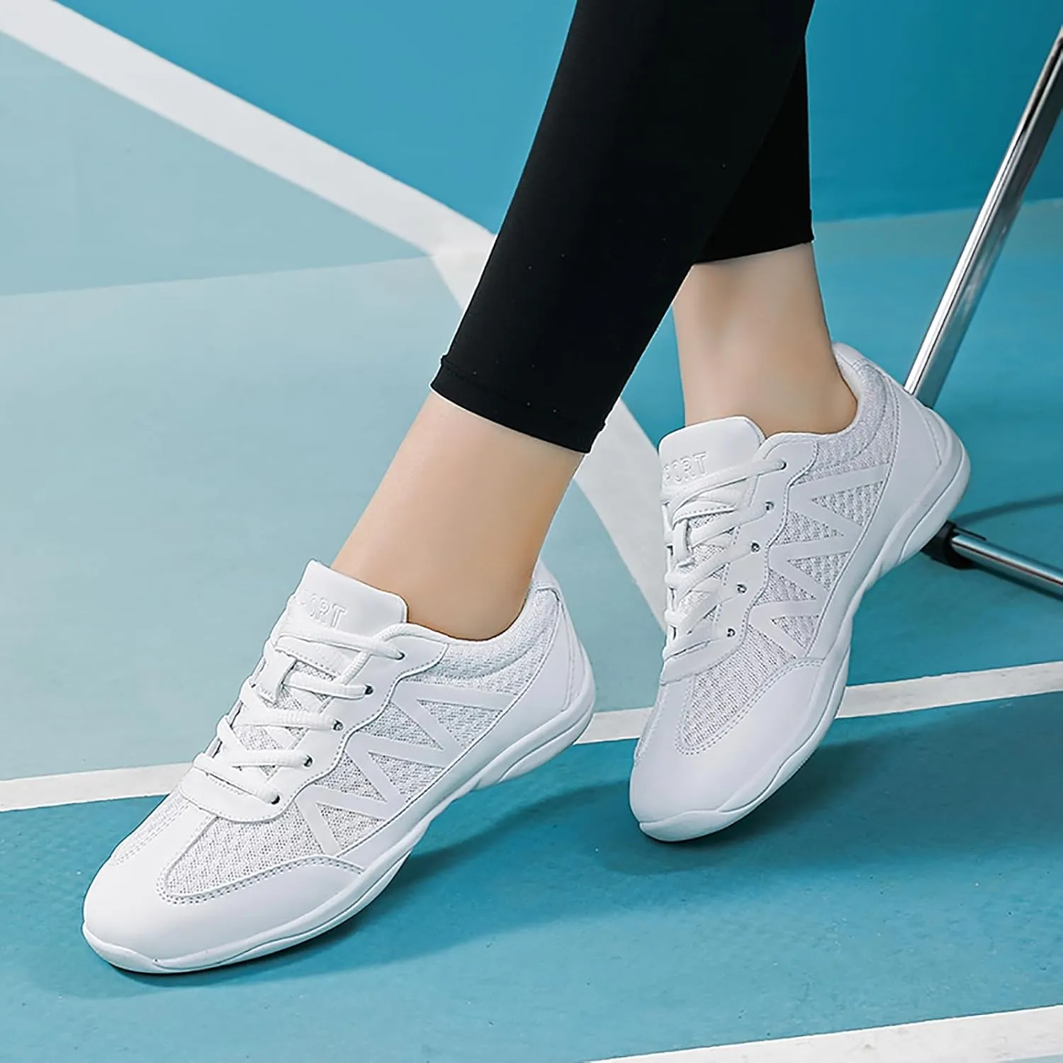 BAXINIER Girls Cheerleading Shoes Women White Cheer Shoes Youth Cheer Competition Sneakers Athletic Training Dance Tennis Shoes