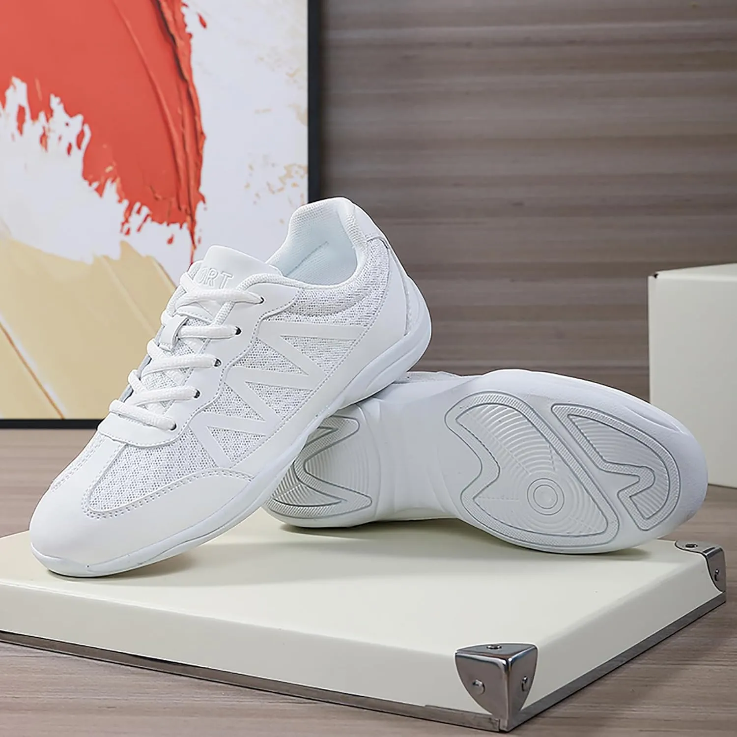 BAXINIER Girls Cheerleading Shoes Women White Cheer Shoes Youth Cheer Competition Sneakers Athletic Training Dance Tennis Shoes