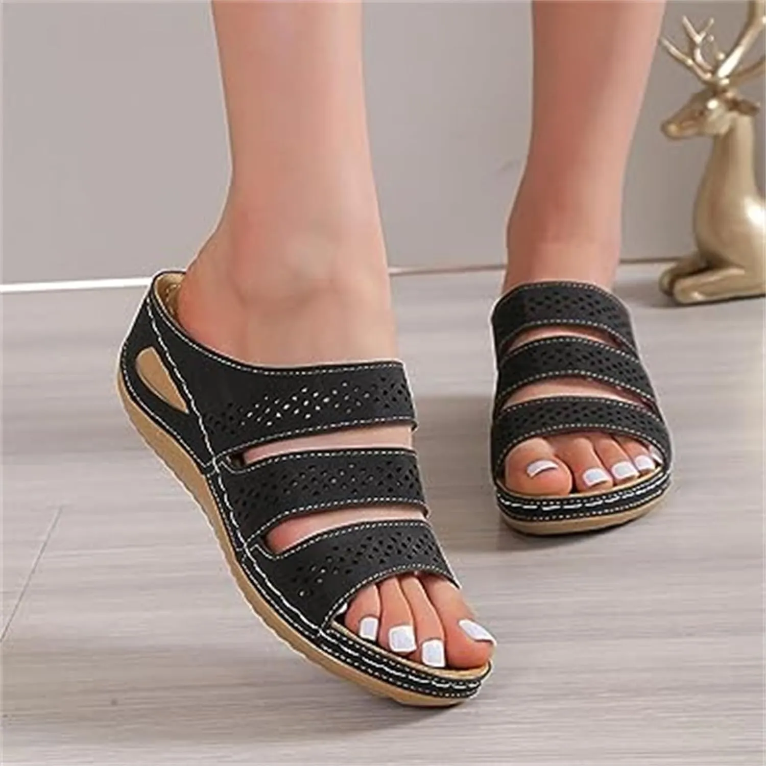 BBPM Orthopedic Sandals for Women Arch Support Open Toe Platform Slipper Peep Toe Hollow Out Slippers Roman Slip On Comfortable Walking Wedge Leather Beach Travel Shoes