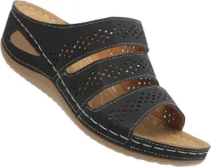 BBPM Orthopedic Sandals for Women Arch Support Open Toe Platform Slipper Peep Toe Hollow Out Slippers Roman Slip On Comfortable Walking Wedge Leather Beach Travel Shoes