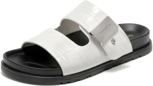 BEAU TODAY Flat Slide Sandals for Women Comfortable Footbed Sandals for Women Genuine Leather Slip on Fashion Strap Casua Dressy Beach Sandal