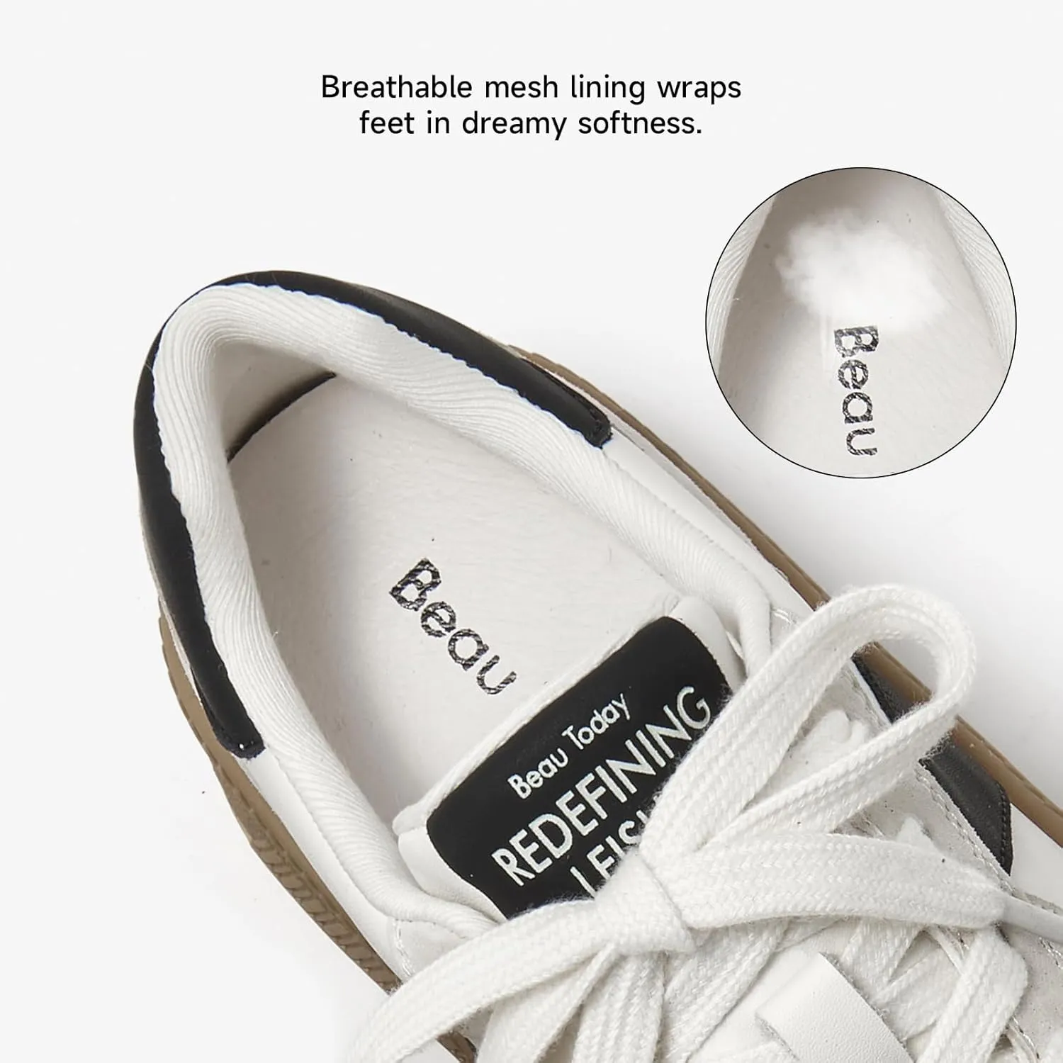 BEAU TODAY Women's Platform Fashion Sneakers, Classic Retro Trainers, Leather Casual Lace Up Skate Shoes, Comfortable Tennis Running Walking Shoes