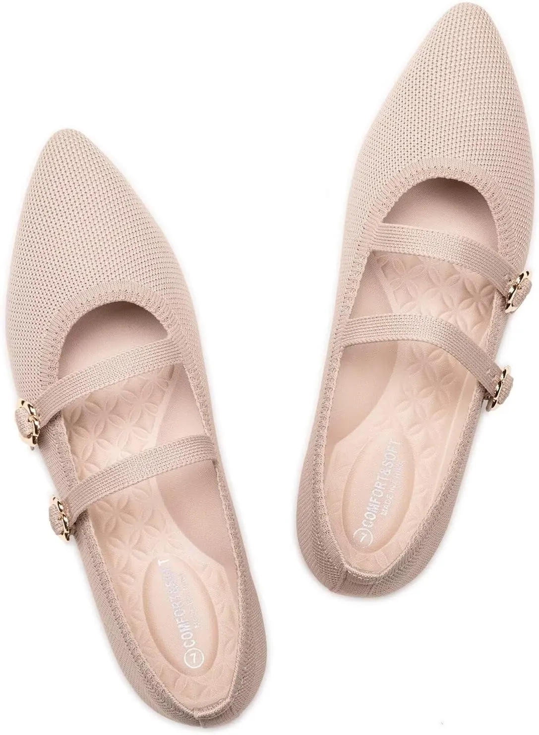 BEJINASH Women's Mary Jane Flat Dressy Knitted Shoes with Double Adjustable Strap Ballets Comfortable for Work Pointed Toe Flats Shoes for Women