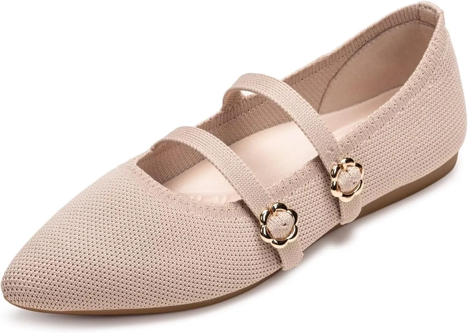 BEJINASH Women's Mary Jane Flat Dressy Knitted Shoes with Double Adjustable Strap Ballets Comfortable for Work Pointed Toe Flats Shoes for Women
