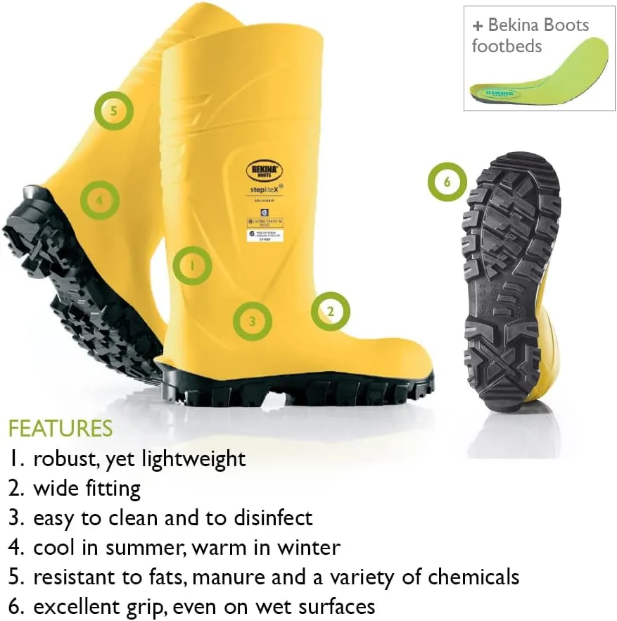 Bekina StepliteX SolidGrip S4 Safety Toe Wellington Boots for Men and Women - Lightweight Waterproof Insulated Non Slip Steel Toe Boots for Men and Women; ASTM Rated