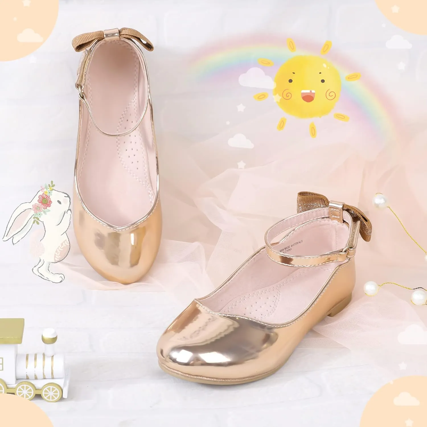 Bigwow Girls Mary Jane Dress Shoes Princess Ballet Flats with Bow Wedding Party Flower Girl Back to School Shoes for Little/Big Kids