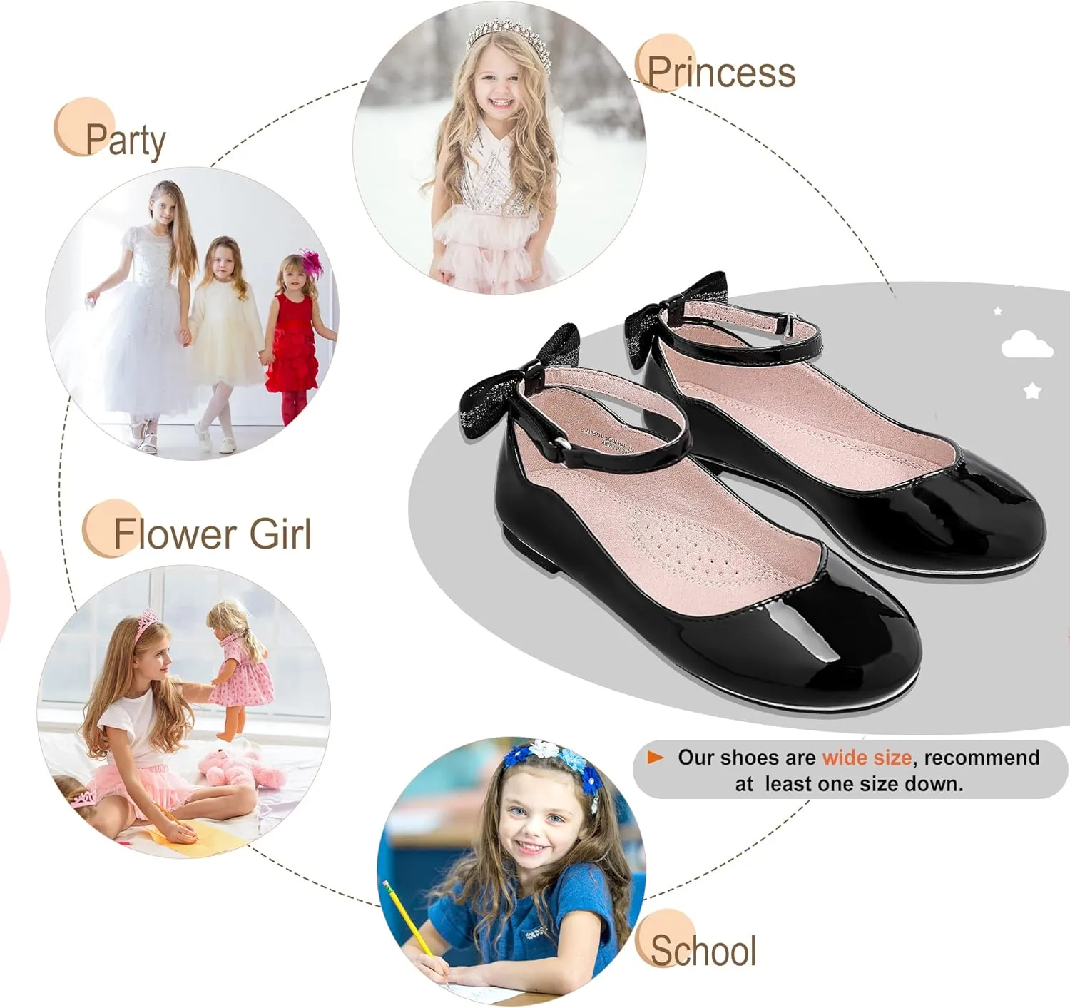 Bigwow Girls Mary Jane Dress Shoes Princess Ballet Flats with Bow Wedding Party Flower Girl Back to School Shoes for Little/Big Kids