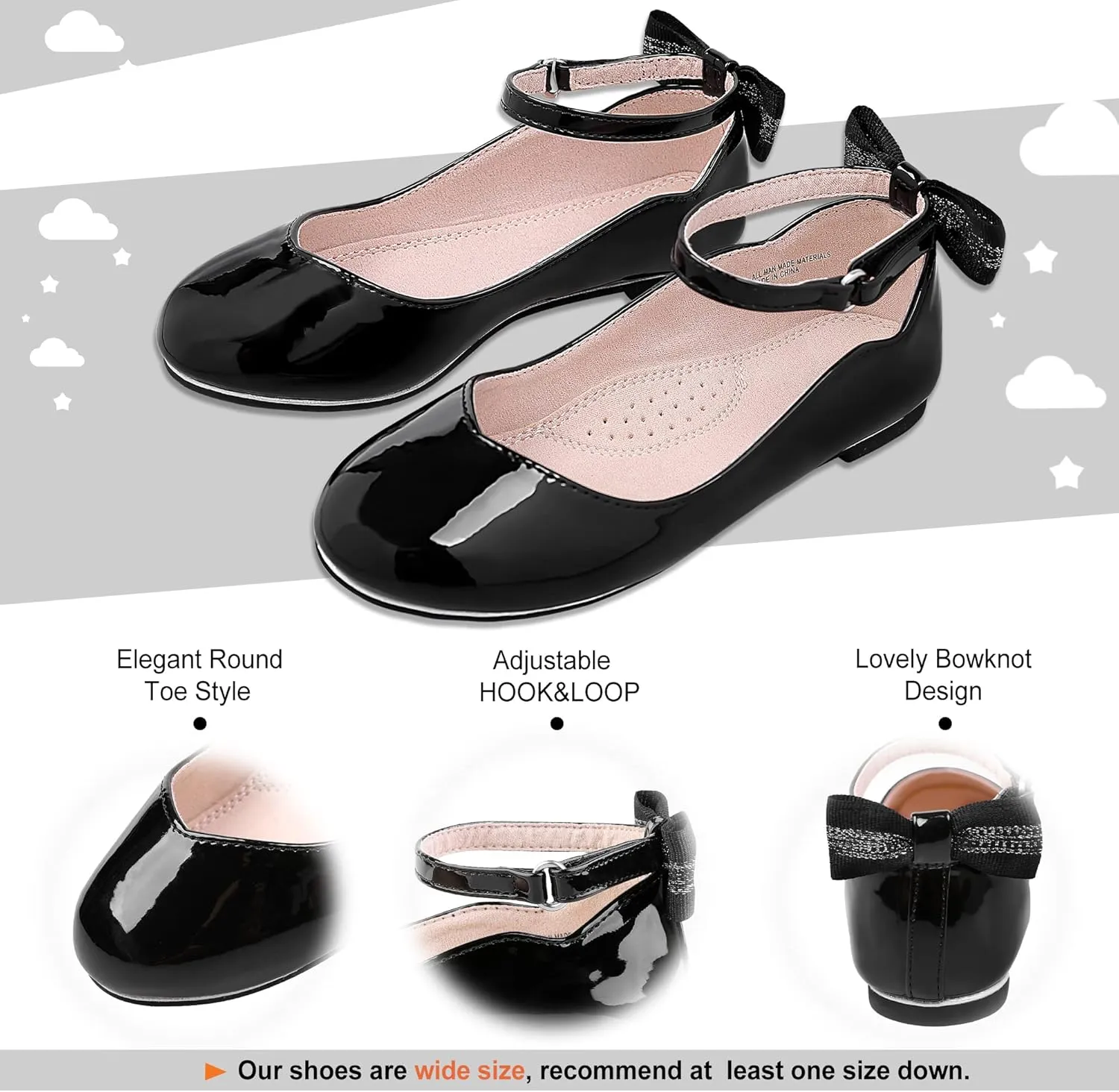 Bigwow Girls Mary Jane Dress Shoes Princess Ballet Flats with Bow Wedding Party Flower Girl Back to School Shoes for Little/Big Kids