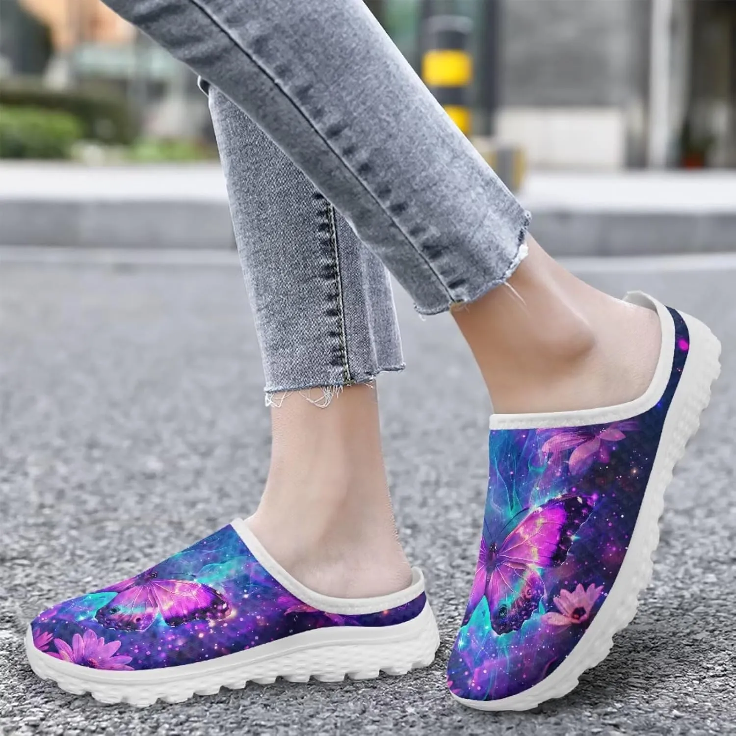 Binienty Women's Arch Support Round Toe Garden Clogs Slip On Breathable Mule Sneakers Wide Width Homen Slippers for Indoor Outdoor