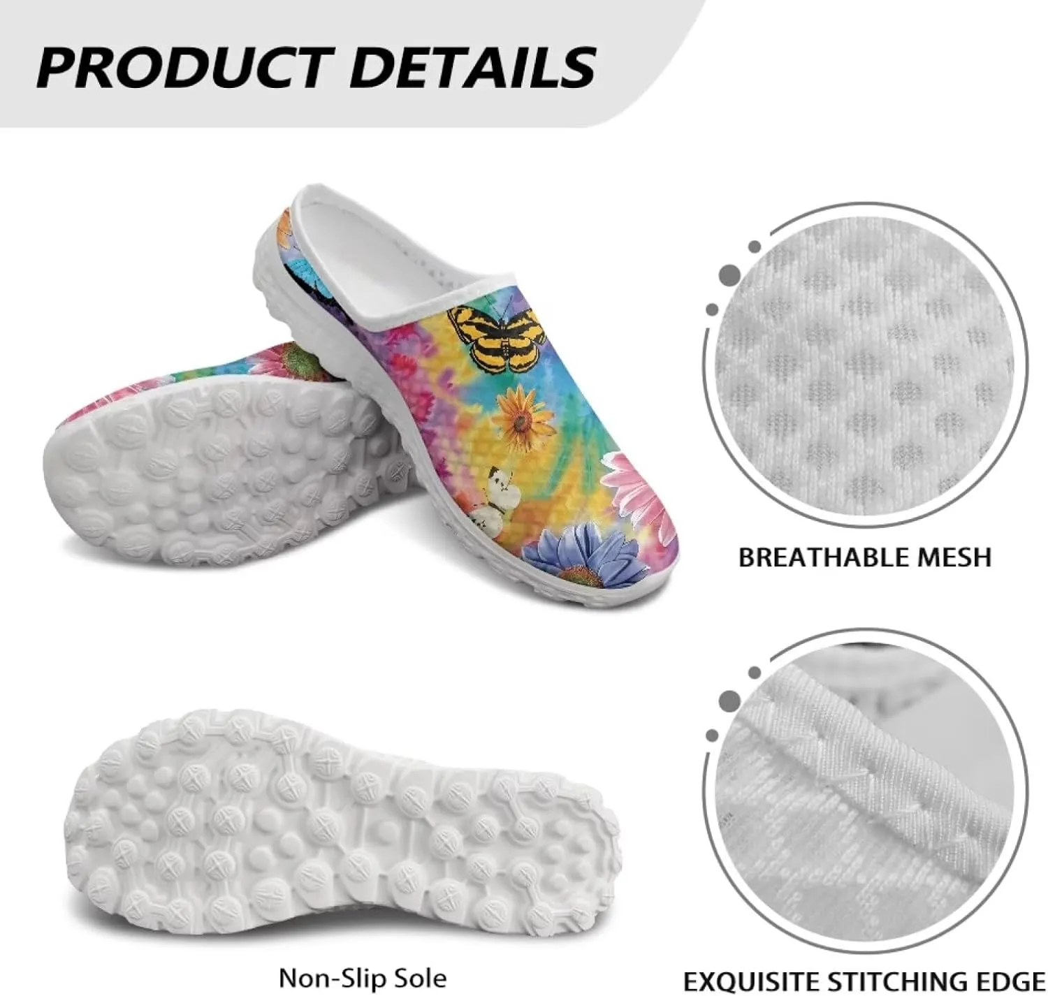 Binienty Womens Mules & Clogs with Arch Support Breathable Mesh Slip On Walking Shoes for Outings Shopping Camping