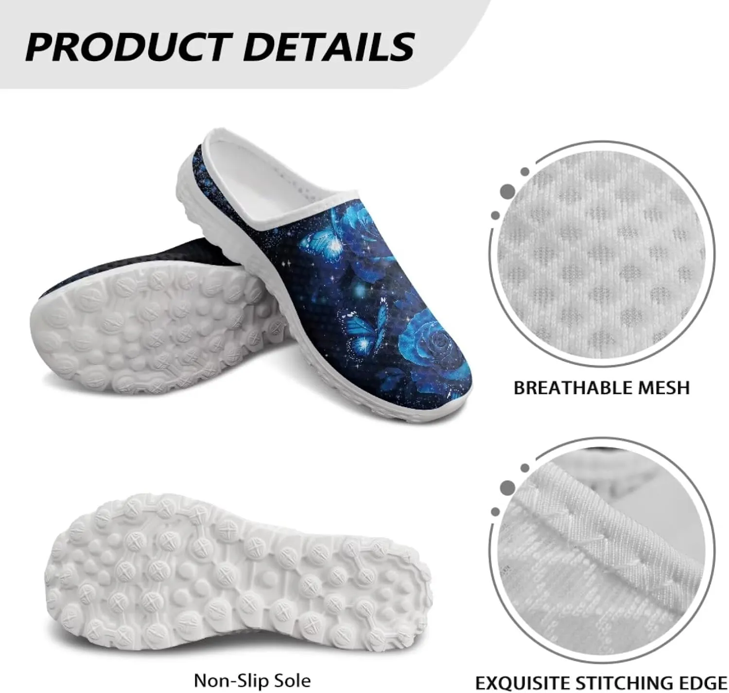 Binienty Womens Mules & Clogs with Arch Support Breathable Mesh Slip On Walking Shoes for Outings Shopping Camping