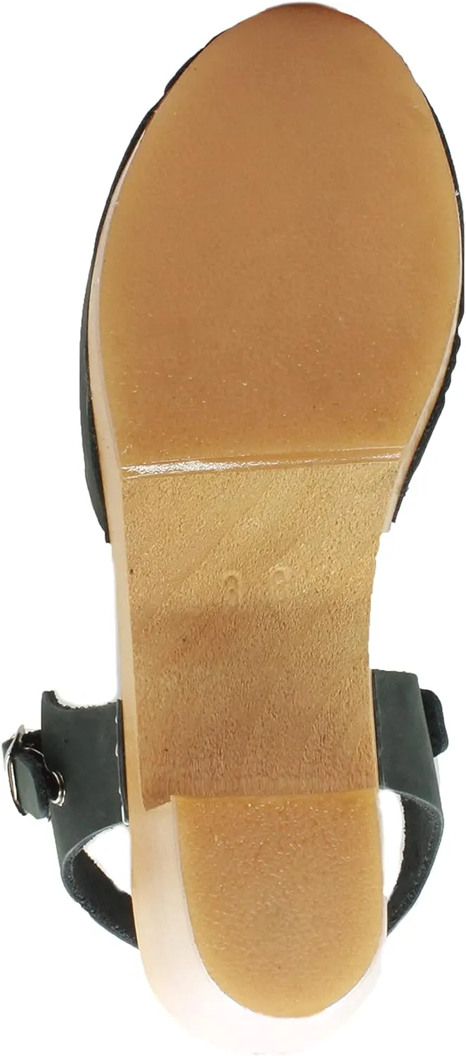 Bjork Margareta Mid-Heel Wooden Swedish Clog Sandals