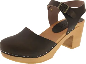 Bjork Margareta Mid-Heel Wooden Swedish Clog Sandals