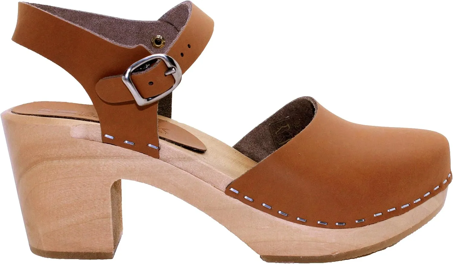 Bjork Margareta Mid-Heel Wooden Swedish Clog Sandals