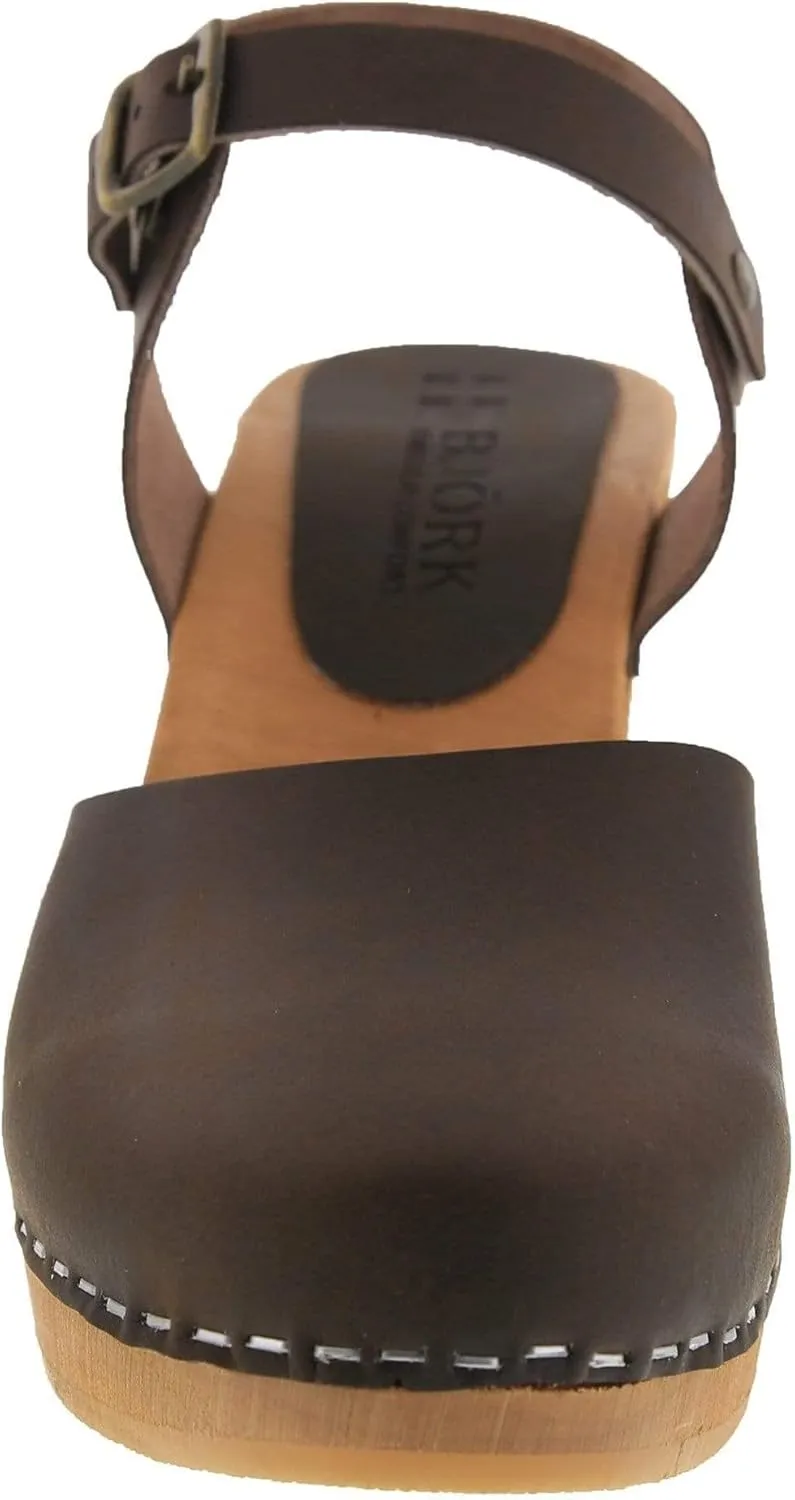 Bjork Margareta Mid-Heel Wooden Swedish Clog Sandals