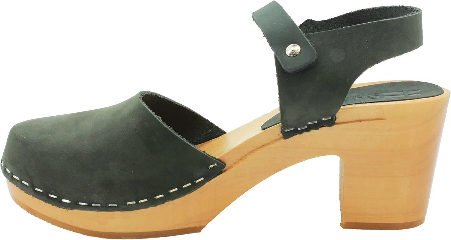 Bjork Margareta Mid-Heel Wooden Swedish Clog Sandals