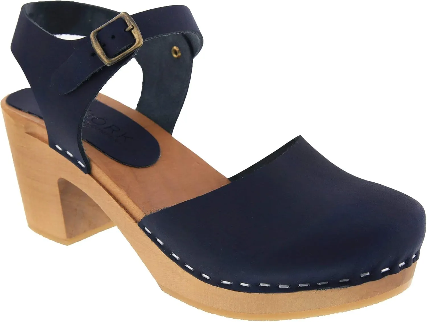 Bjork Margareta Mid-Heel Wooden Swedish Clog Sandals