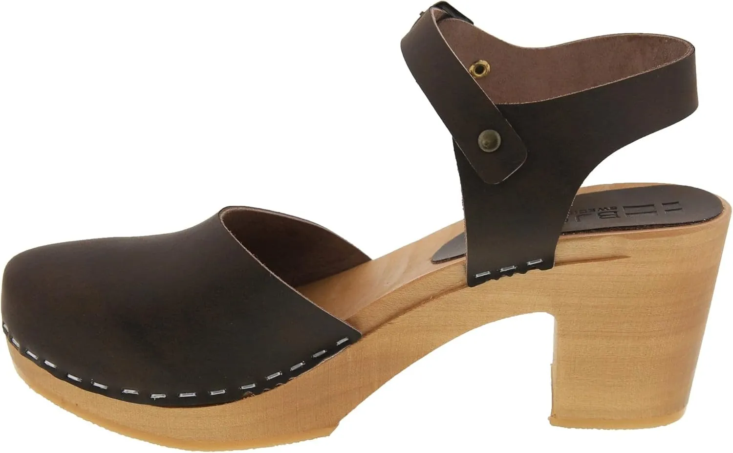 Bjork Margareta Mid-Heel Wooden Swedish Clog Sandals