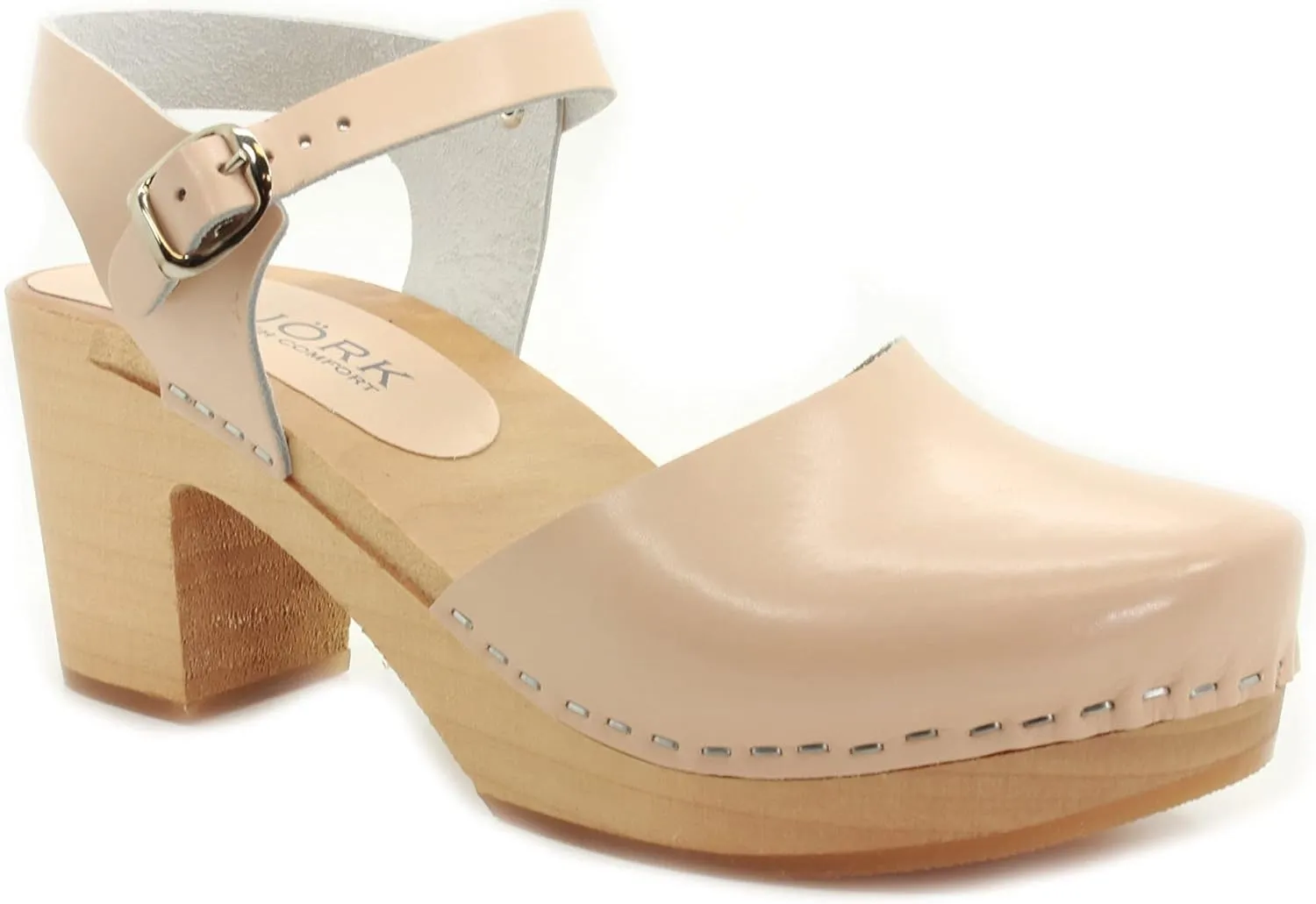 Bjork Margareta Mid-Heel Wooden Swedish Clog Sandals