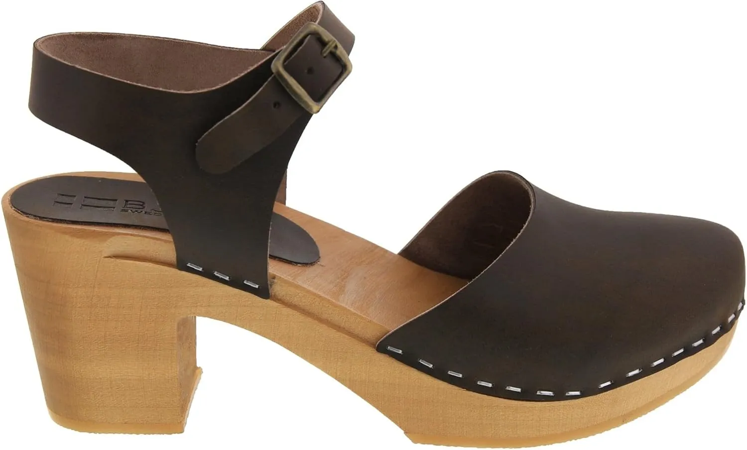 Bjork Margareta Mid-Heel Wooden Swedish Clog Sandals