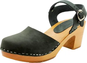 Bjork Margareta Mid-Heel Wooden Swedish Clog Sandals