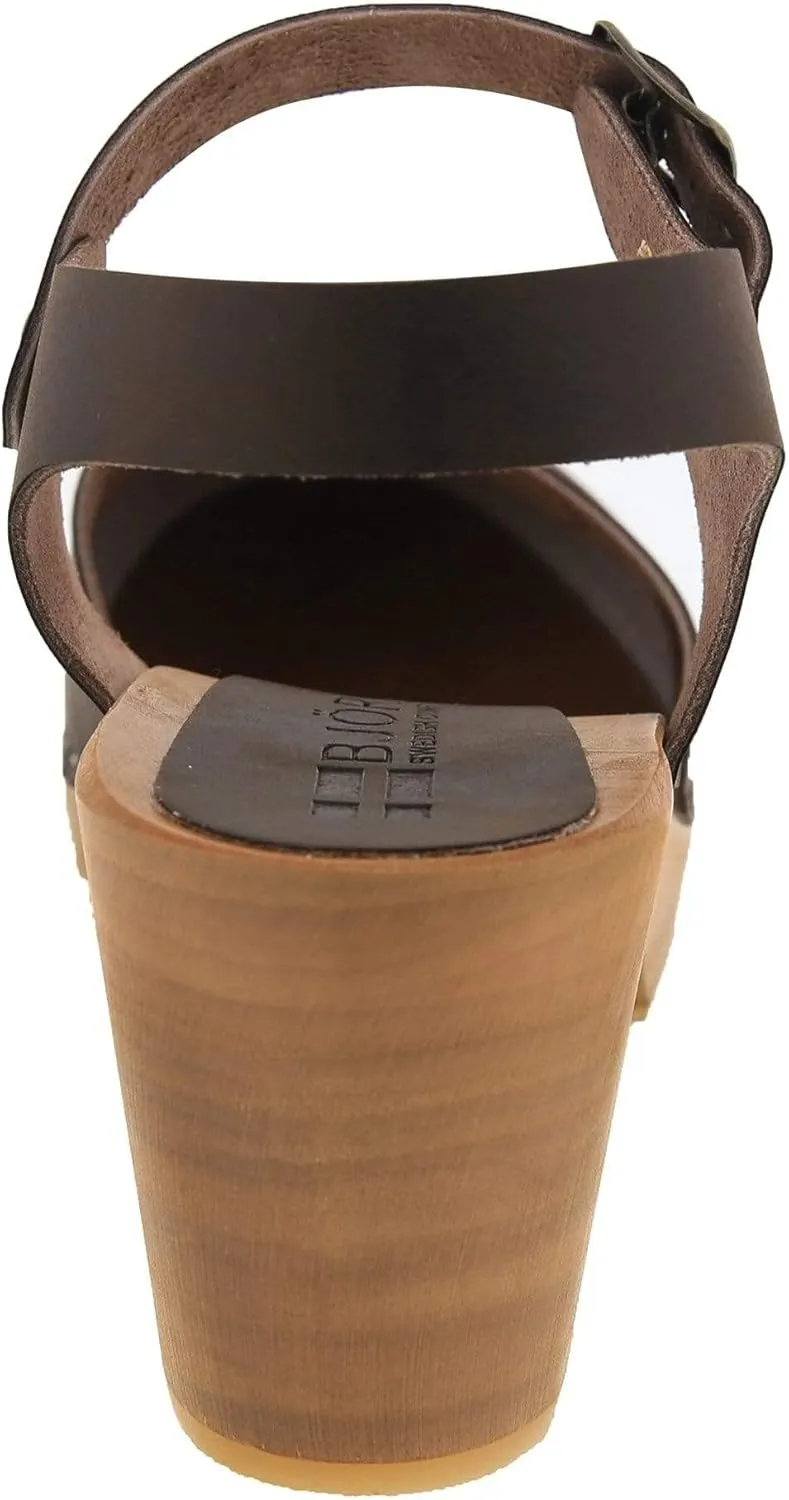 Bjork Margareta Mid-Heel Wooden Swedish Clog Sandals