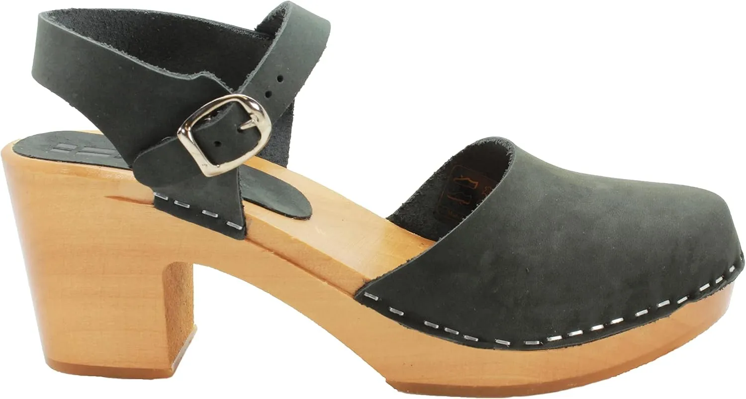 Bjork Margareta Mid-Heel Wooden Swedish Clog Sandals