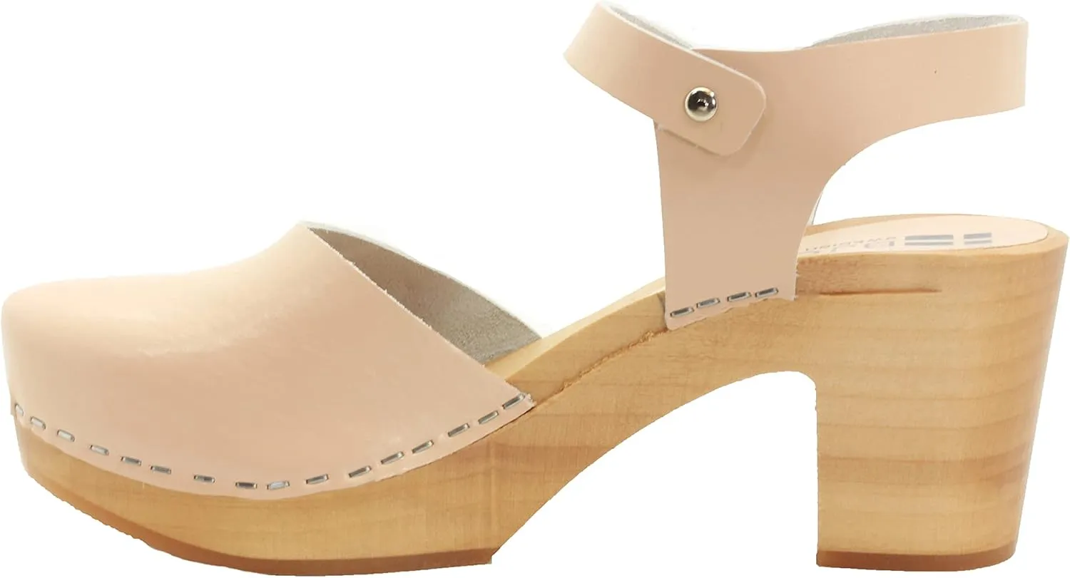 Bjork Margareta Mid-Heel Wooden Swedish Clog Sandals