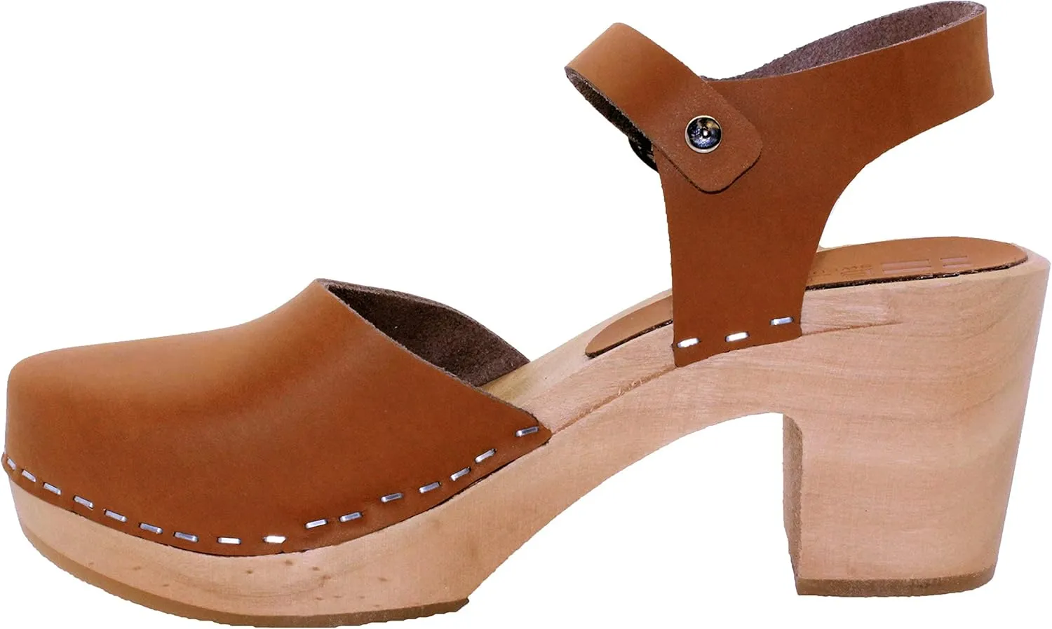 Bjork Margareta Mid-Heel Wooden Swedish Clog Sandals
