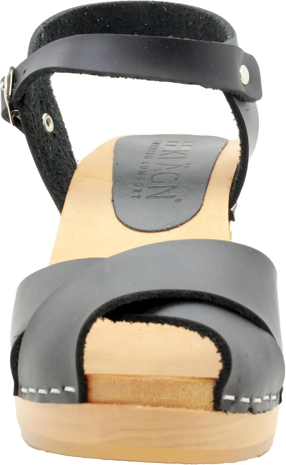 Bjork Women's Mid-Heel Wooden Leather Clog Sandals