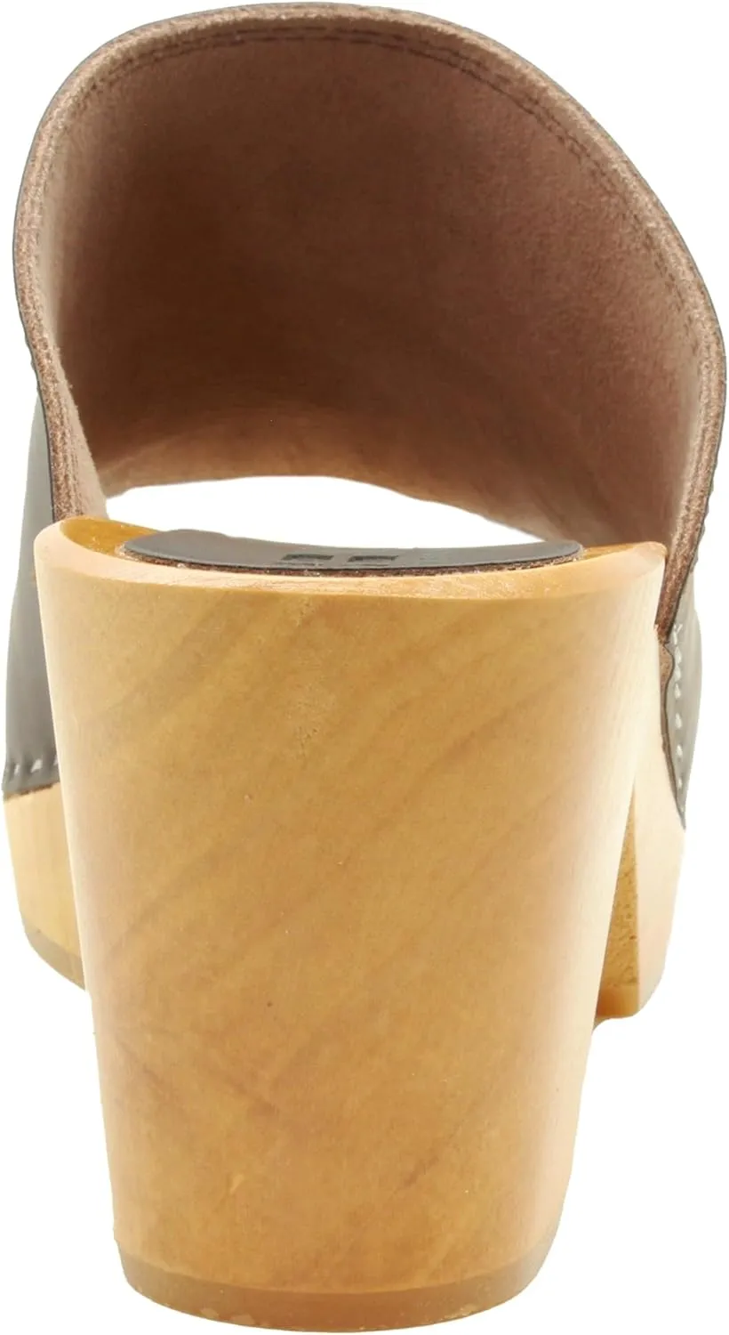 Bjork Women's Mid-Heel Wooden Leather Clog Sandals