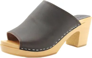 Bjork Women's Mid-Heel Wooden Leather Clog Sandals
