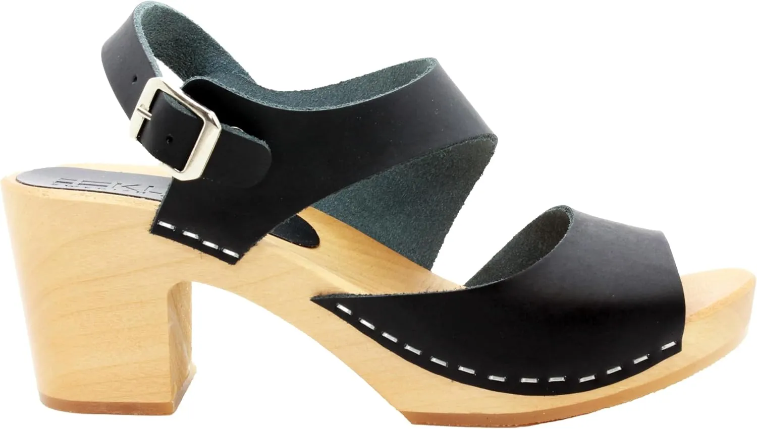 Bjork Women's Mid-Heel Wooden Leather Clog Sandals