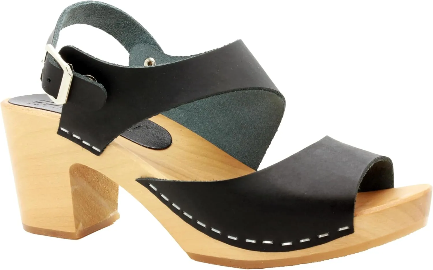 Bjork Women's Mid-Heel Wooden Leather Clog Sandals