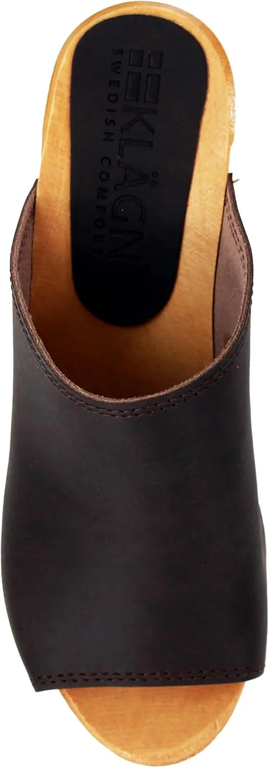 Bjork Women's Mid-Heel Wooden Leather Clog Sandals