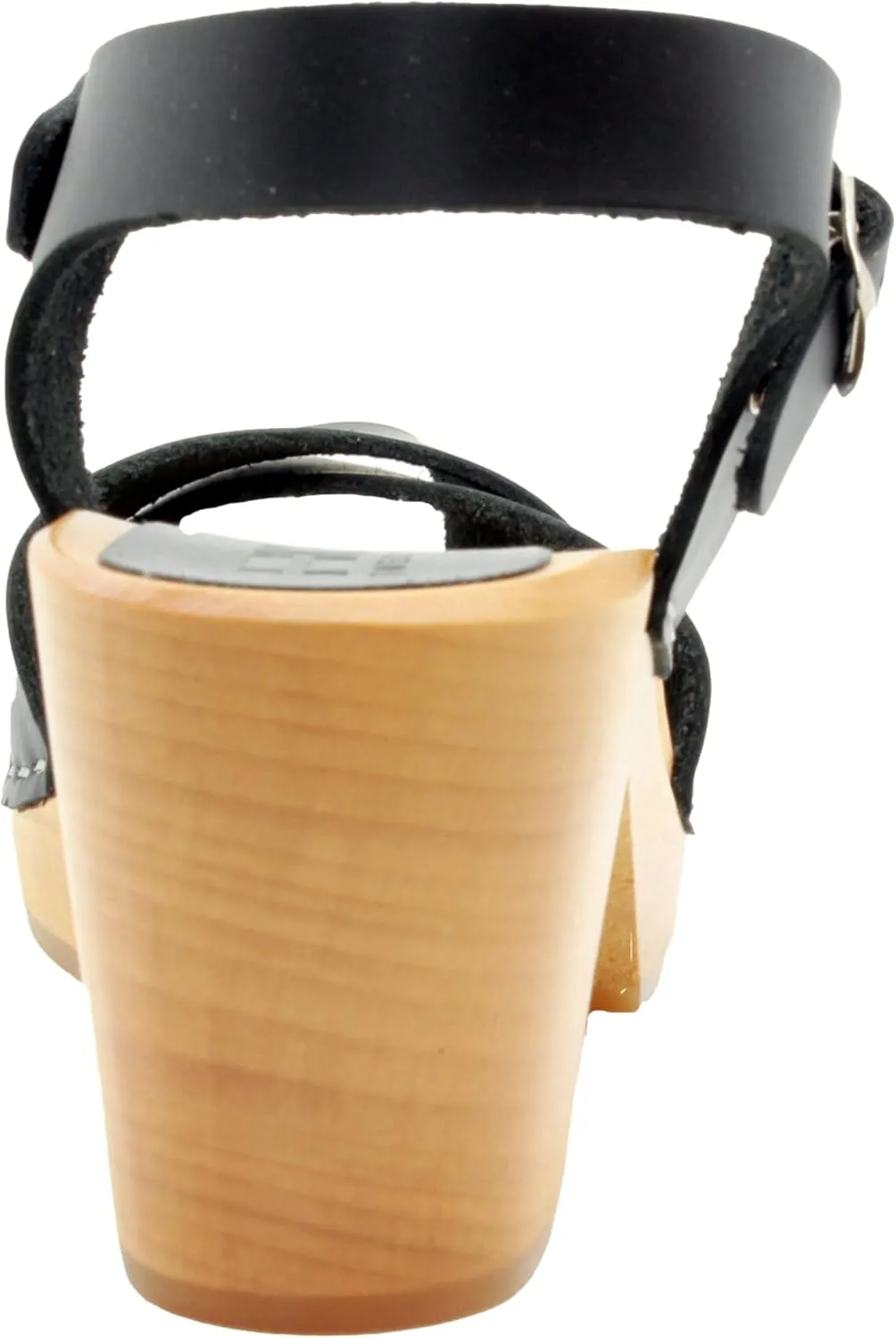 Bjork Women's Mid-Heel Wooden Leather Clog Sandals