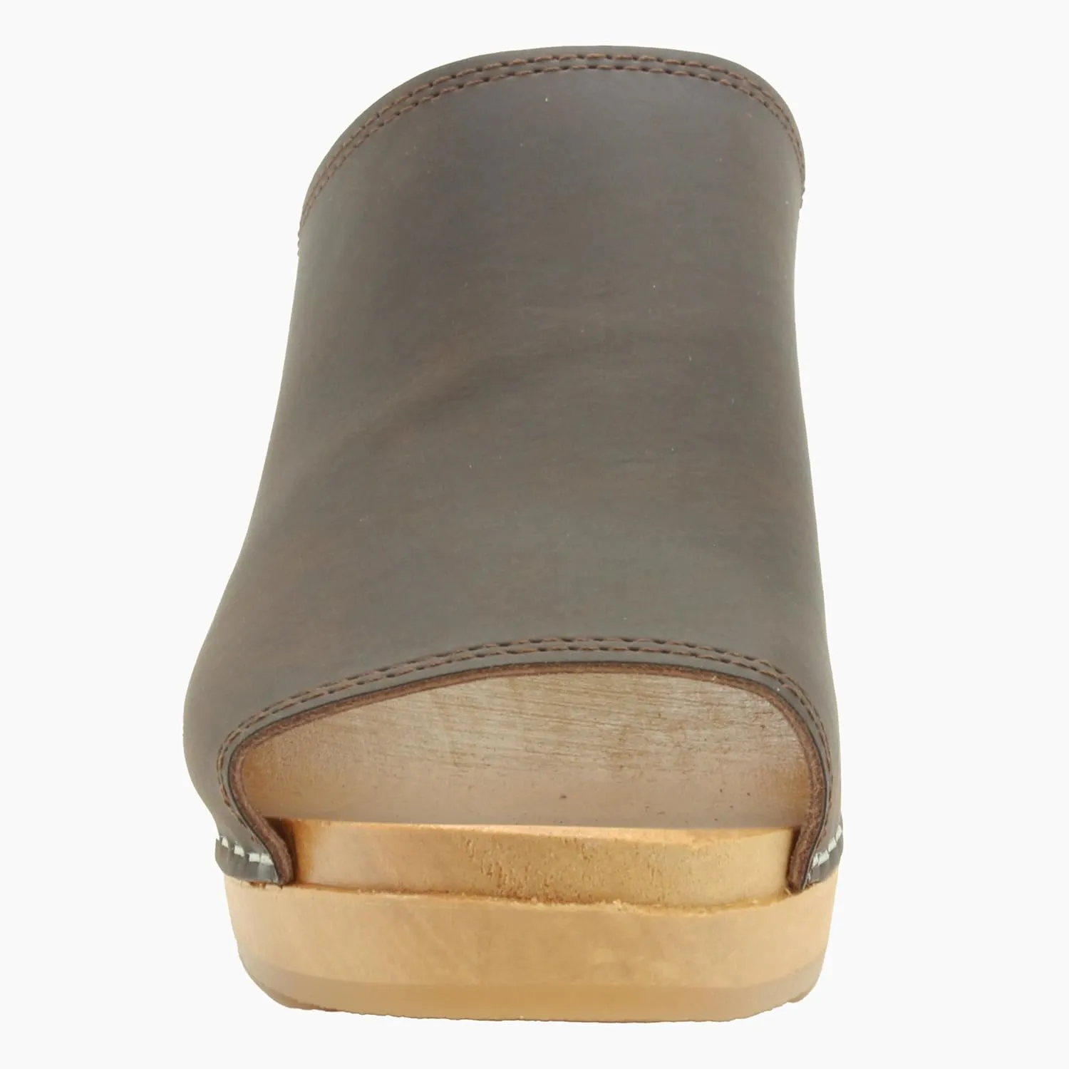 Bjork Women's Mid-Heel Wooden Leather Clog Sandals