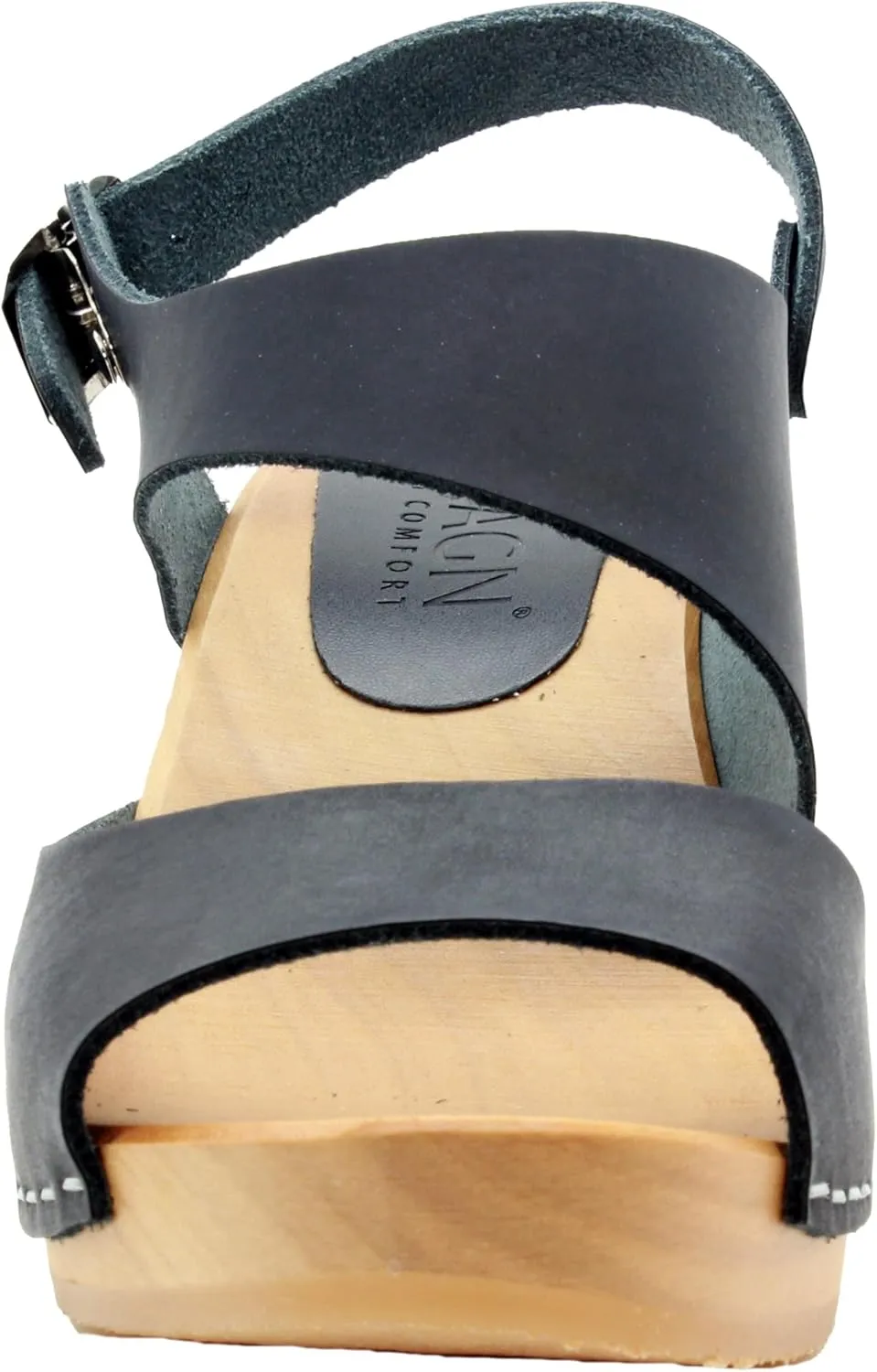 Bjork Women's Mid-Heel Wooden Leather Clog Sandals