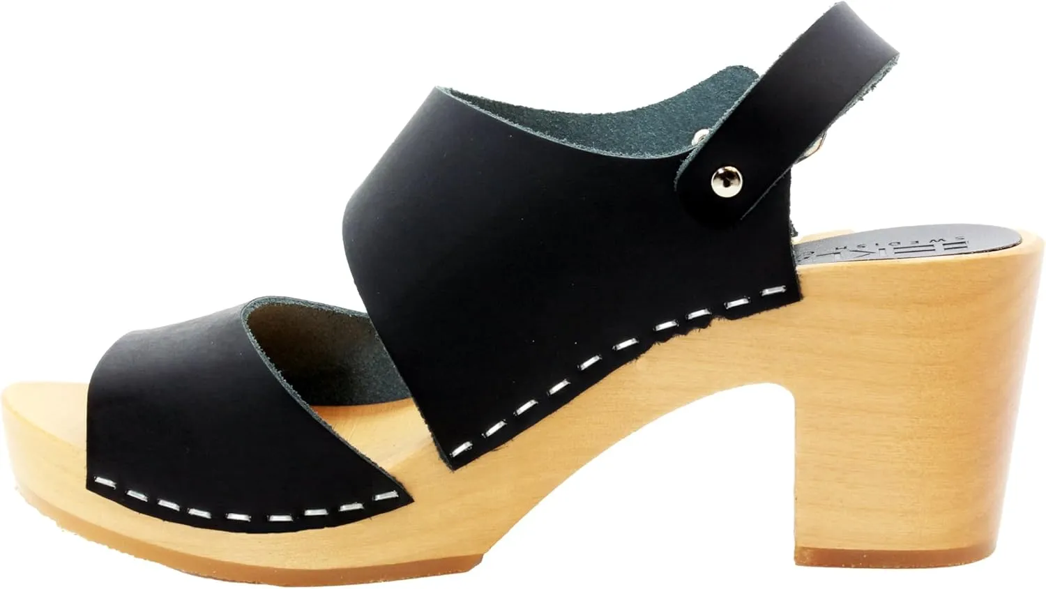 Bjork Women's Mid-Heel Wooden Leather Clog Sandals