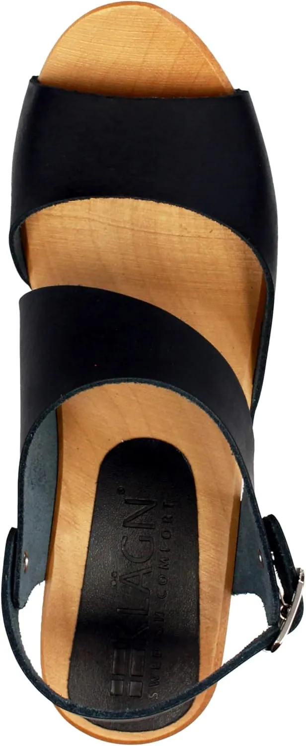 Bjork Women's Mid-Heel Wooden Leather Clog Sandals